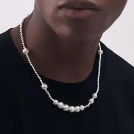 Beads Titanium Sterling Pearl Choker for Men