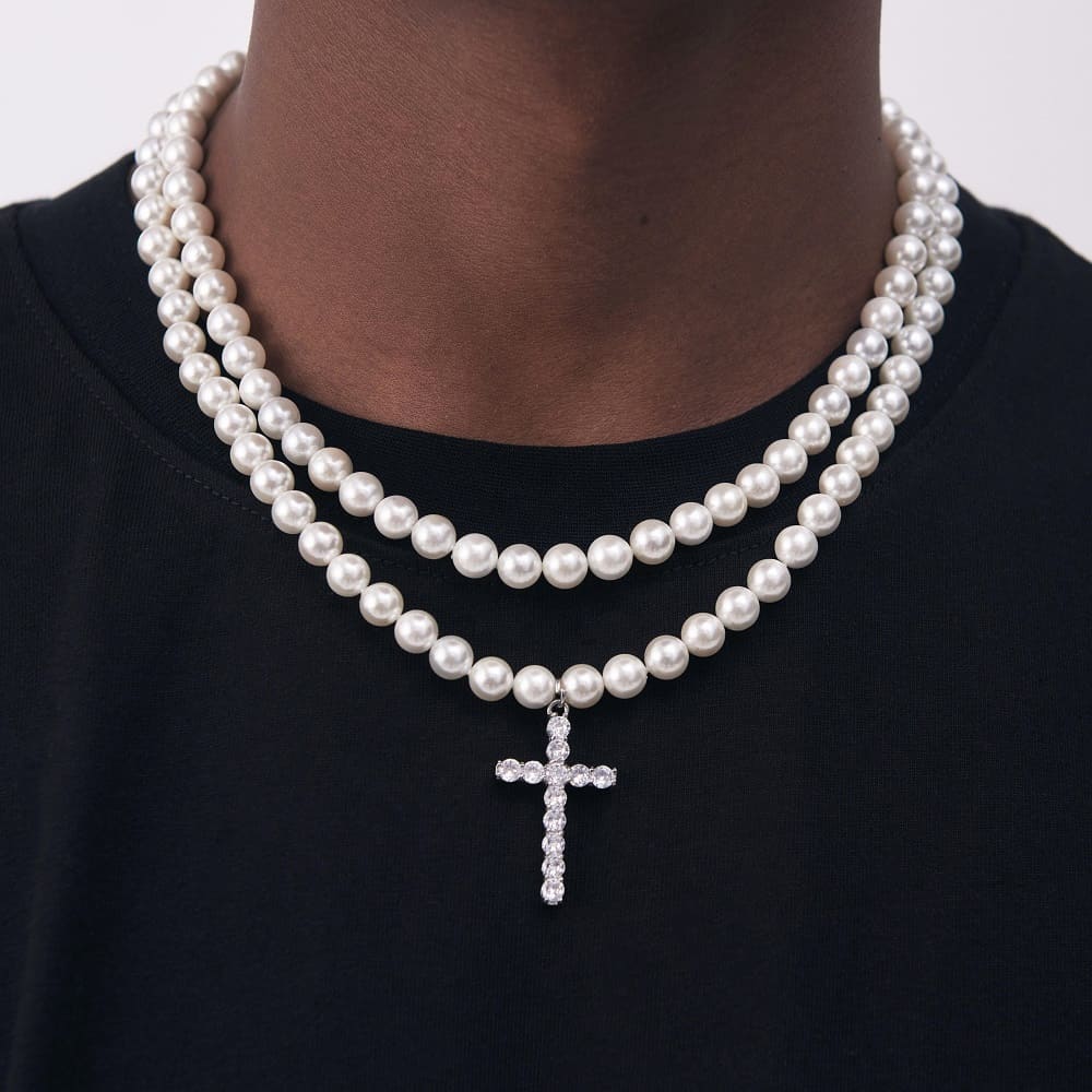 Pearl Necklace Choker Men  Best Cross Pearl Necklace