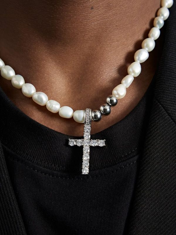 Mens Cross Pearl Necklace Best Men's Pearl Necklace