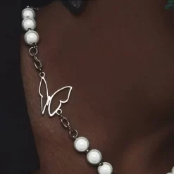 Men's Titanium Steel Butterfly Pearl Necklace