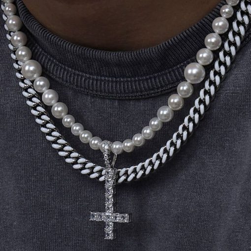 Pearl Necklace Choker Men Best Cross Pearl Necklace