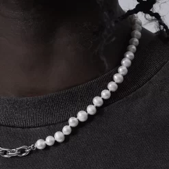 Mens Pearl Choker Necklace Pearls Necklace with Chain