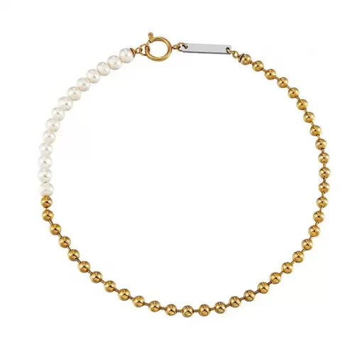 Men's Pearl Necklace Gold Plated Ball Pearl Necklace