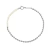 Silver Gold Plated Ball Pearl Necklace for Men-Silver