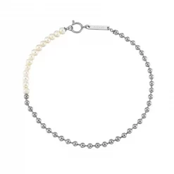 Silver Gold Plated Ball Pearl Necklace for Men-Silver