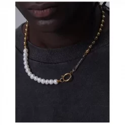 Silver Gold Plated Ball Pearl Necklace for Men