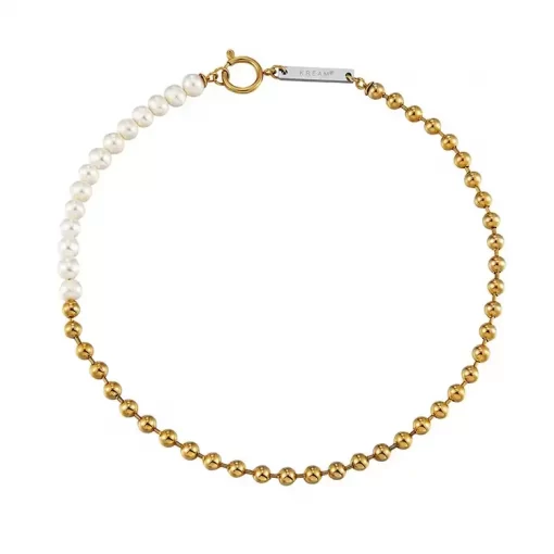 Silver Gold Plated Ball Pearl Necklace for Men-Gold