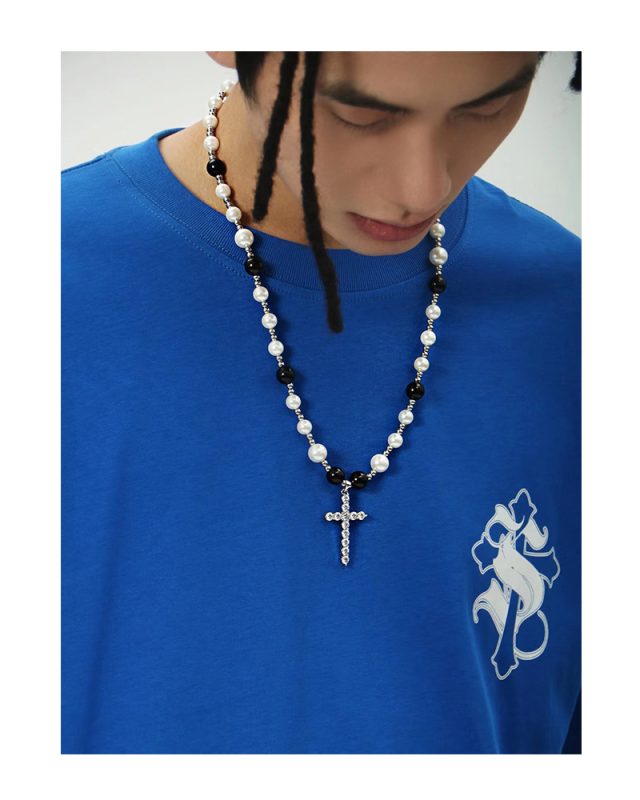 Best Black And White Pearl Necklace With Cross Hiyman