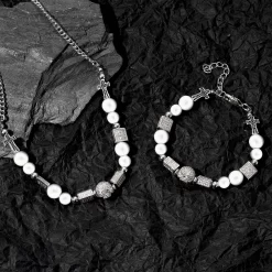 Cross Skull Pearl Necklace Bracelet for Men