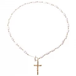 Mens Freshwater Pearl Necklace Unique Cross Pendant
