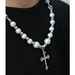 Men's Pearl Necklace with Pendant | Titanium Steel Necklace