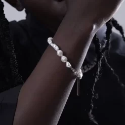 Mens White Pearl Bracelet Freshwater Baroque Shaped Pearls