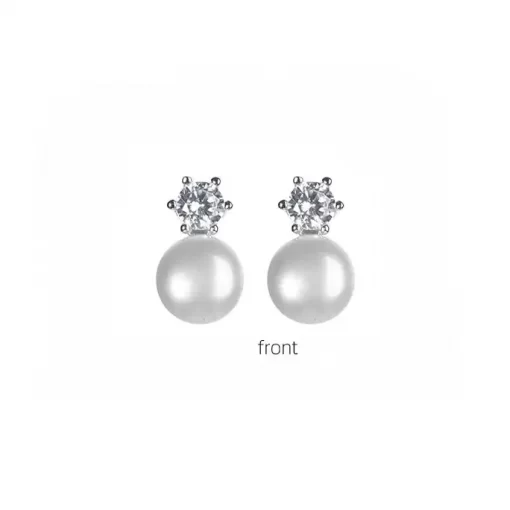 men's s925 natural pearl stud with 5A zircon-A pair