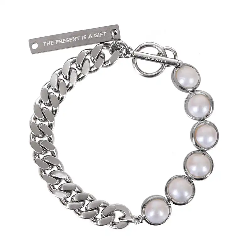 natural pearl panel cuban bracelet for men-20cm