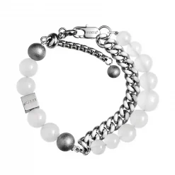 pearl double bracelet with cuban for guys-White Onyx