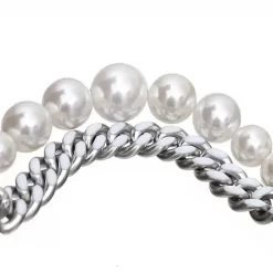 pearl double bracelet with cuban for guys-Artificial Pearl