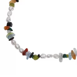 Baroque Pearl Necklace with Colorful Natural Stone Beads