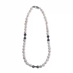 Baroque Shaped Pearl Necklace Bright Black Stone Dumbbell