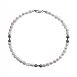 Baroque Shaped Pearl Necklace Bright Black Stone Dumbbell