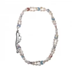 Double Baroque Pearl and Rainbow Stone Necklace