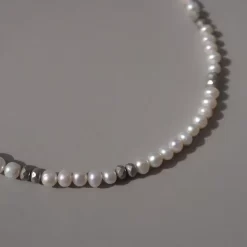 Freshwater Pearl Czech Silver Bead Choker for Men