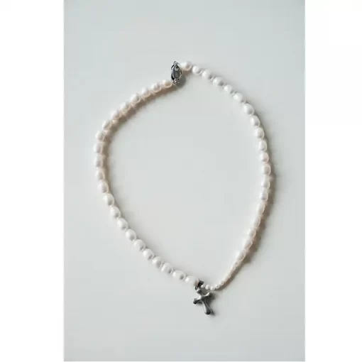 Freshwater Pearl Necklace Titanium Steel Cross Pendant