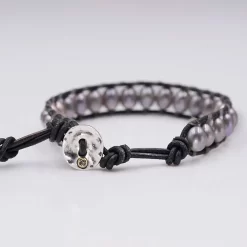 Grey Freshwater Pearl Leather Rope Bracelet