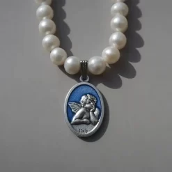 Men's Freshwater Pearl Necklace with Angel Pendant