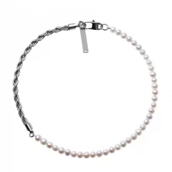 Pearl and Spiral Steel Panel Necklace for Guys