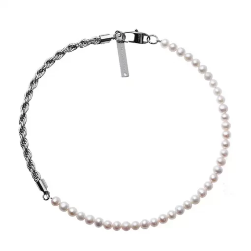 Pearl and Spiral Steel Panel Necklace for Guys