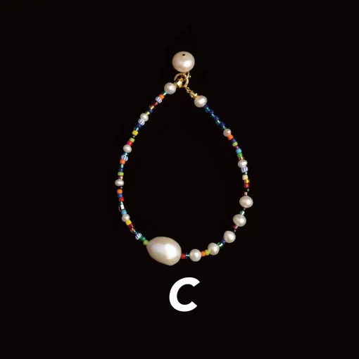 Rainbow Bead Panel Baroque Freshwater Pearl Bracelet-C