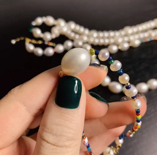 Rainbow Bead Panel Baroque Freshwater Pearl Bracelet